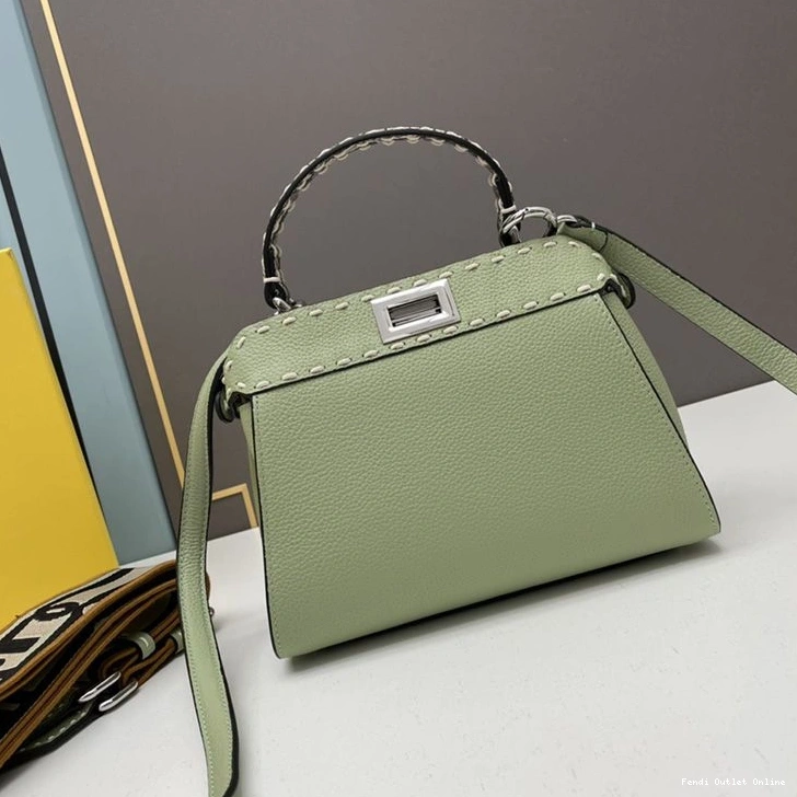 Cheap Mini Fendi Peekaboo Bag Stitching Green Calf Leather Iconic In 0710